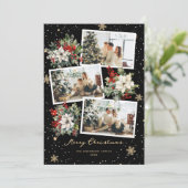 Poinsettia Holly Black Photo Joyeuse Carte de Noël (Debout devant)