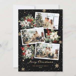 Poinsettia Holly Black Photo Joyeuse Carte de Noël