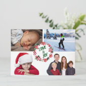 Poinsettia Holly Christmas Wreath Fotosjabloon Feestdagenkaart (Staand voorkant)