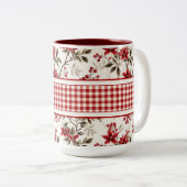 Poinsettia Holly En vichy Bordure Mug (Devant droit)