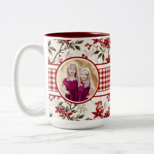 Poinsettia Holly En vichy Bordure Mug (Gauche)