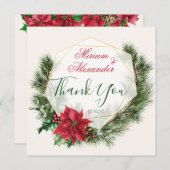Poinsettia Holly Pine Kerstbruiloft Bedankkaart (Voorkant / Achterkant)