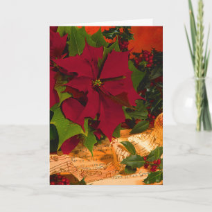 Poinsettia, Holly & Ribbon Feestdagen Kaart