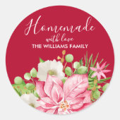 Poinsettia Homemade with Love SMALL Kerstmis Ronde Sticker (Voorkant)