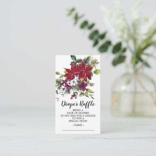Poinsettia Hulst Baby Shower Luierspel Ticket Informatiekaartje (Staand voorkant)
