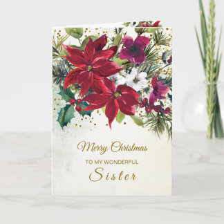 Poinsettia, hulst, dennenkerstzus feestdagen kaart
