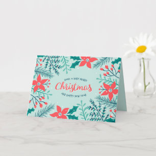 Poinsettia Hulst en Bessen Kerstkaart Kaart