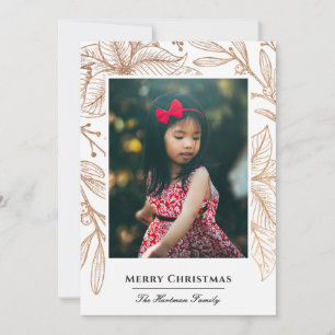 Poinsettia Imprint Elegant Gold Photo Holiday Card Feestdagenkaart