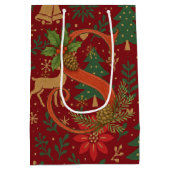 Poinsettia, Initial S Letter Reindeer Medium Gift Cadeauzakje (Achterkant)