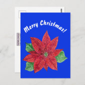 Poinsettia - Joyeuse carte postale de Noël - Bleu (Devant / Derrière)