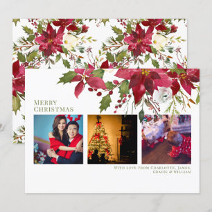 Poinsettia Joyeux Noël Elégante carte de Noël