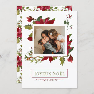 Poinsettia Joyeux Noël Elégante carte de Noël