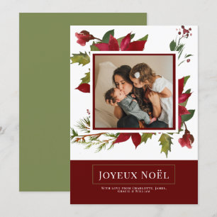 Poinsettia Joyeux Noël Elégante carte de Noël