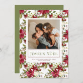 Poinsettia Joyeux Noël Elégante carte de Noël (Devant / Derrière)