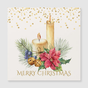 Poinsettia, kaarsen, dennen Kerst magnetische kaar