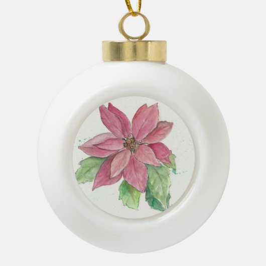 Poinsettia Keramische Bal Ornament (Voorkant)
