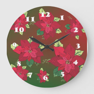Poinsettia Kerst Bloemen Wandklok Grote Klok