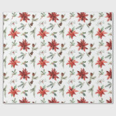 Poinsettia kerst cadeaupapier (Vlak)