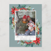 Poinsettia Kerst Pine Naald Grappig Bericht Blu Briefkaart (Voorkant)