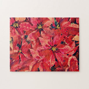 Poinsettia Kerst Rode Bloemen Kunstpuzzel Legpuzzel