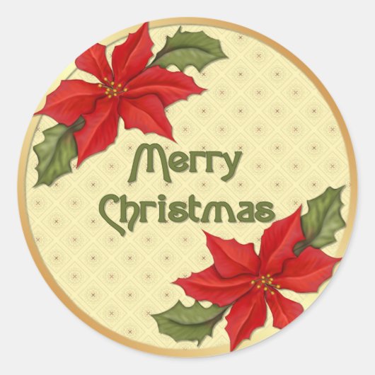 Poinsettia kerst ronde sticker (Voorkant)