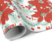 Poinsettia Kerst Rood en Groen Klassiek Cadeaupapier (Rol Hoek)