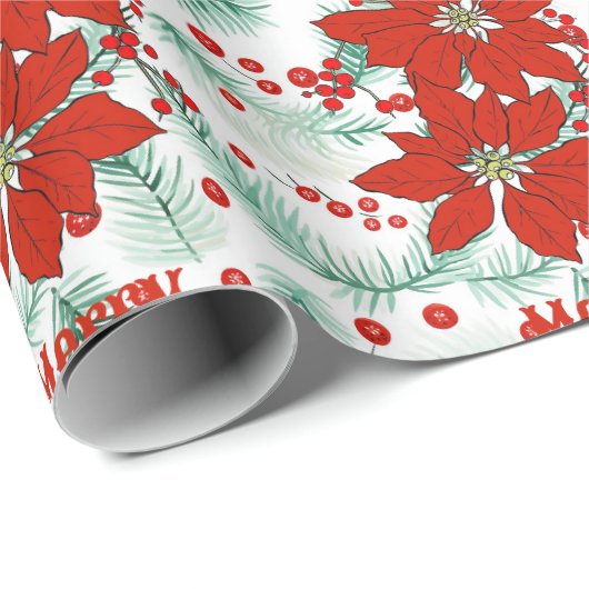 Poinsettia Kerst Rood en Groen Klassiek Cadeaupapier (Rol Hoek)