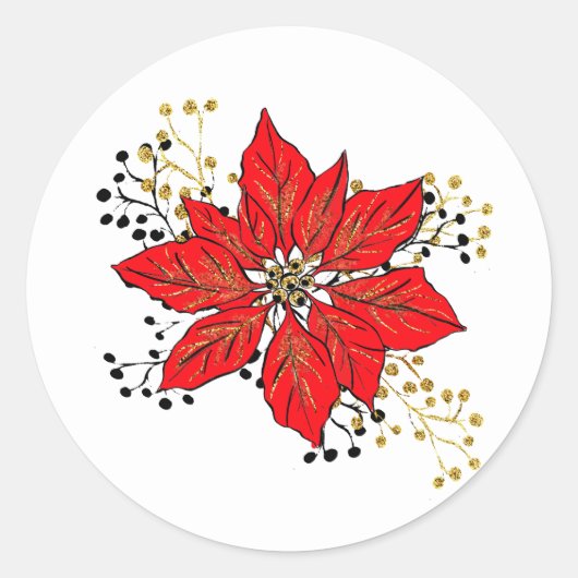 Poinsettia Kerst sticker (Voorkant)