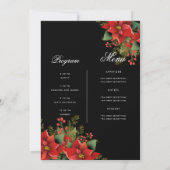 Poinsettia Kerst Uitnodigen Programma & Menu Zwart (Achterkant)