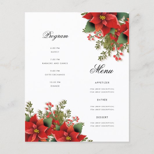 Poinsettia Kerst Vakantie Uitnodigen Programma & M Flyer (Achterkant)