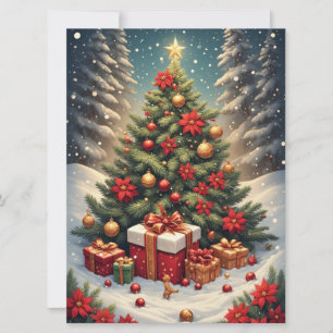 Poinsettia Kerstboom Platte Wenskaart Kaart