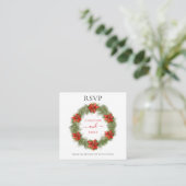 Poinsettia kerstbruiloft QR-code RSVP Informatiekaartje (Staand voorkant)