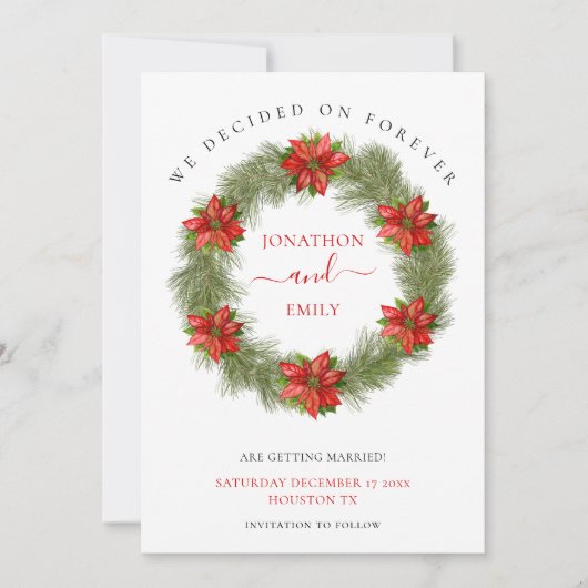 Poinsettia kerstbruiloft redt de datum save the date (Voorkant)