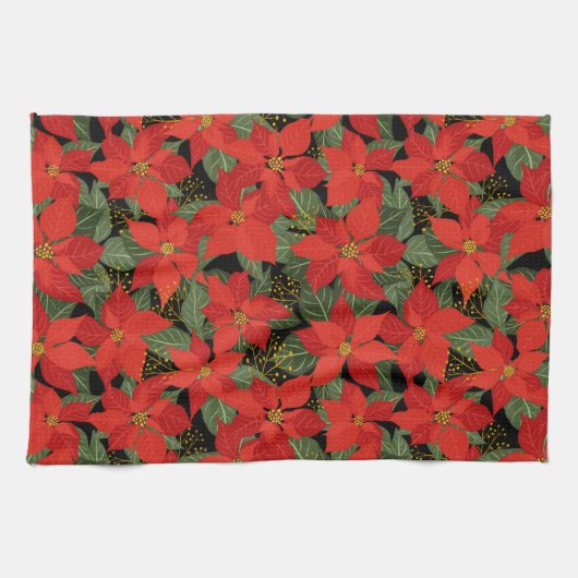 Poinsettia KerstFloral Theedoek (Horizontaal)