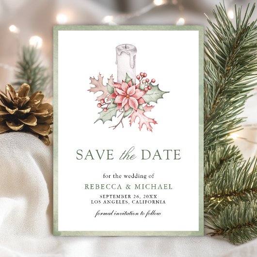 Poinsettia Kerstkaars foto bruiloft Save The Date
