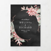 Poinsettia kerstkaarscode QR Code Black Weddenscha Drieluik Uitnodiging (Cover)