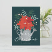Poinsettia kerstkaart aankondiging (Staand voorkant)
