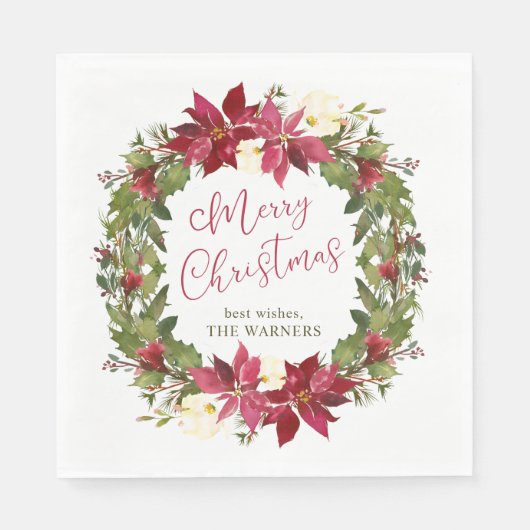 Poinsettia Kerstmis - Gepersonaliseerd Servet (Voorkant)
