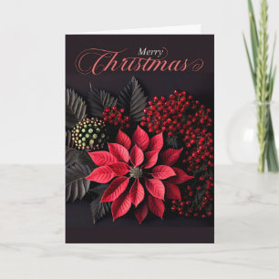 Poinsettia Kerstmis op Black Bold Red Berries Feestdagen Kaart