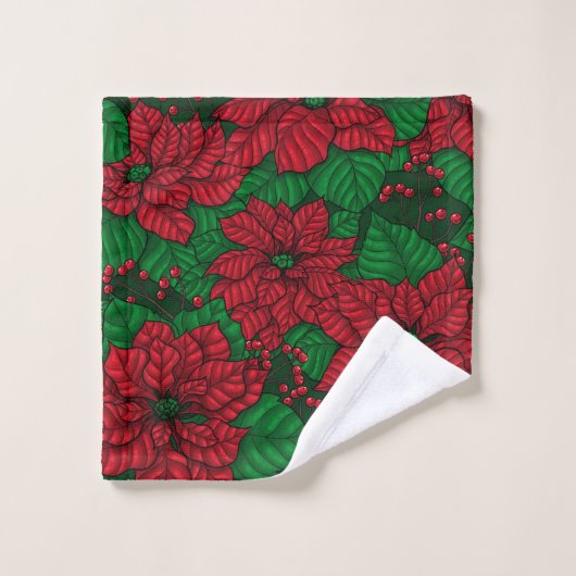 Poinsettia, kerstpatroon bad handdoek (Wasdoekje)