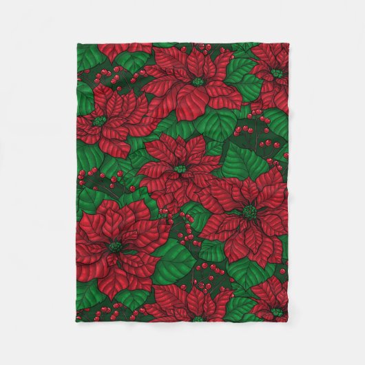 Poinsettia, kerstpatroon fleece deken (Voorkant)