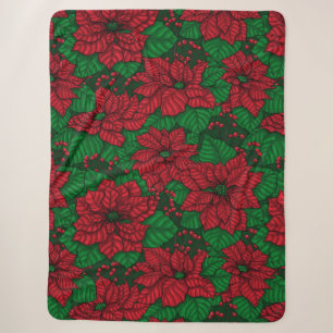 Poinsettia, kerstpatroon sherpa deken