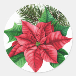 Poinsettia Kerststicker Ronde Sticker