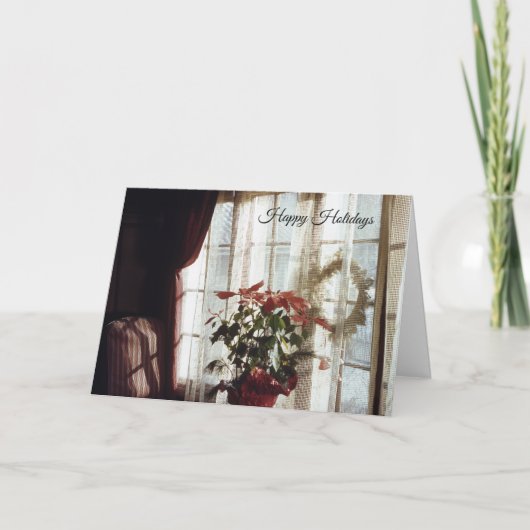 Poinsettia kerstventilator in de leefruimte feestdagen kaart (Voorkant)