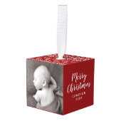 Poinsettia Knit Pattern Kubus Ornament (Voorkant hoekig)