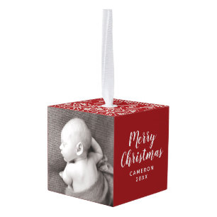 Poinsettia Knit Pattern Kubus Ornament