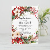 Poinsettia krans Kerstmis Koppels Douche Kaart (Staand voorkant)