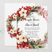 Poinsettia krans Kerstmis Koppels Douche Kaart (Voorkant / Achterkant)