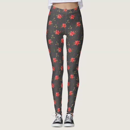 Poinsettia Leggings Motifs de Noël (Devant)