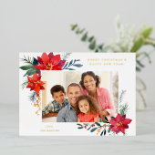 Poinsettia Lijst H Foto Holiday Folie Uitnodiging (Staand Voorkant)
